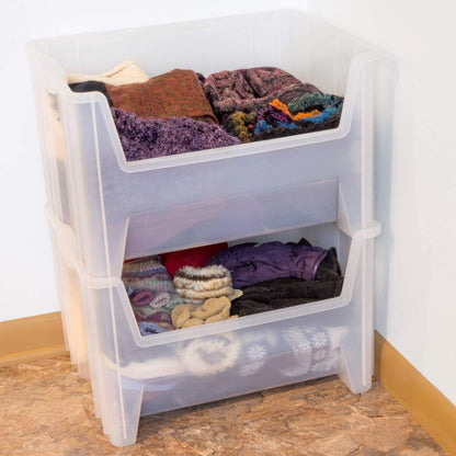 Akro-Mils 13018 Stak-N-Store Stackable Storage Bins, Heavy Duty Garage Storage Containers, Open Front Plastic Organizer for Tools, Shelves, Closet Organizer, 17-1/2" x 16-1/2" x 12-1/2", Clear, 2-Pack