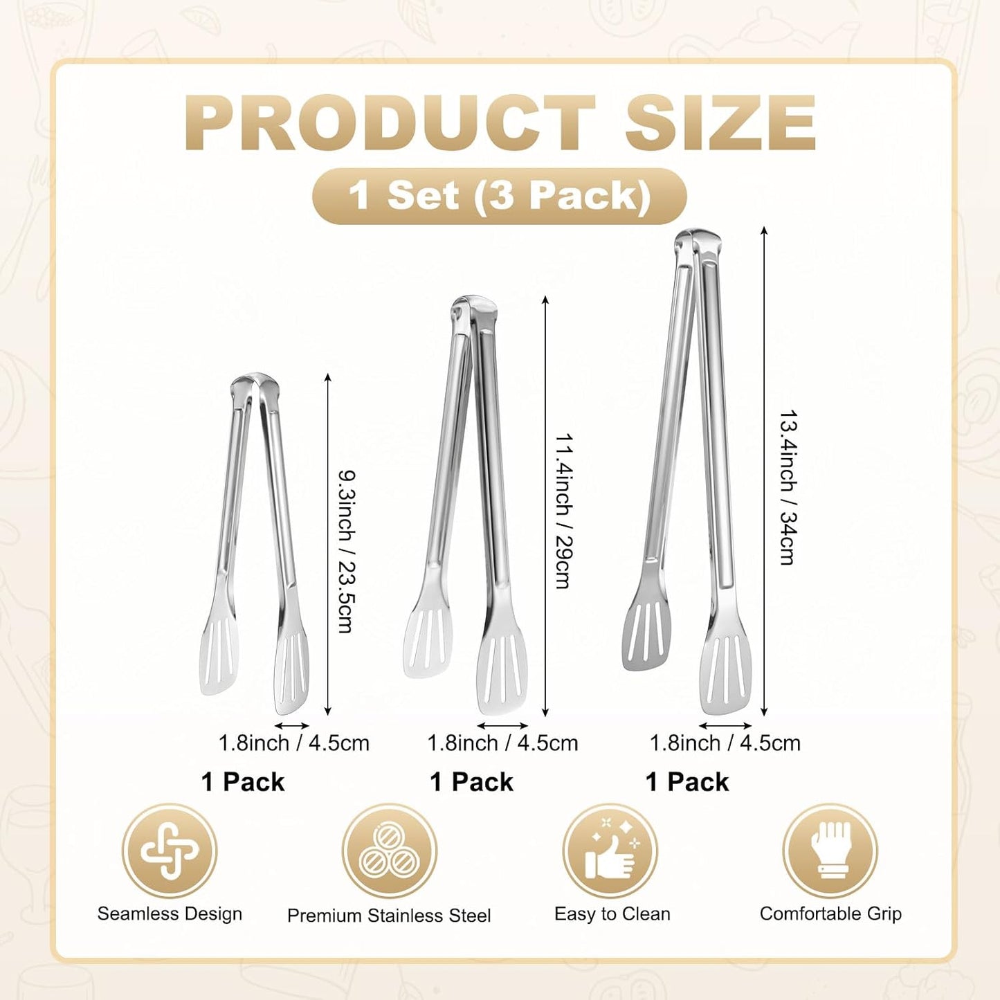 M METERXITY 4-Pack Grill Tongs, 7.3/9.3/11.4/13.4 Inch Non-Slip 304 Stainless Steel Locking Tongs for Cooking/Buffet/Outdoor Barbecue, BBQ Tweezers Metal Clamp Tools [Silver Tone]