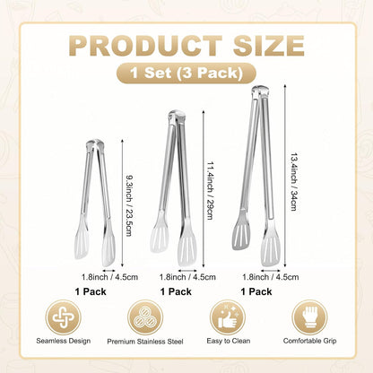 M METERXITY 4-Pack Grill Tongs, 7.3/9.3/11.4/13.4 Inch Non-Slip 304 Stainless Steel Locking Tongs for Cooking/Buffet/Outdoor Barbecue, BBQ Tweezers Metal Clamp Tools [Silver Tone]