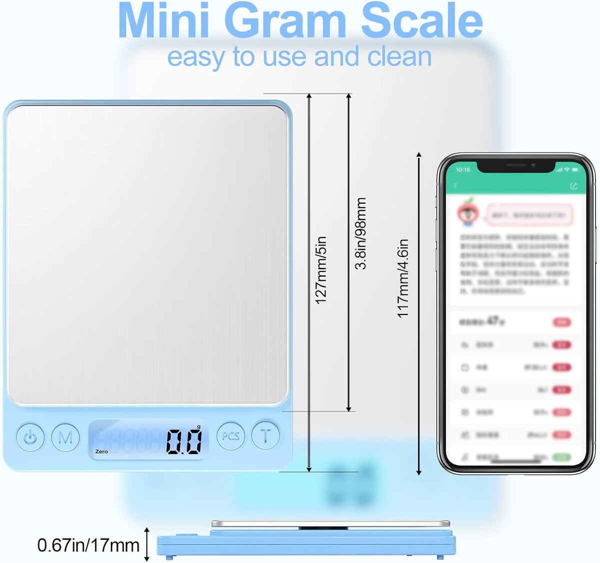 Digital Food Kitchen Scale Upgraded, YONCON 3000g/0.1g High Accuracy Mini Pocket Scale Measures in Grams and oz for Cooking, Baking, Jewelry, Tare Function,2 Trays, LCD Display (Batteries Included)