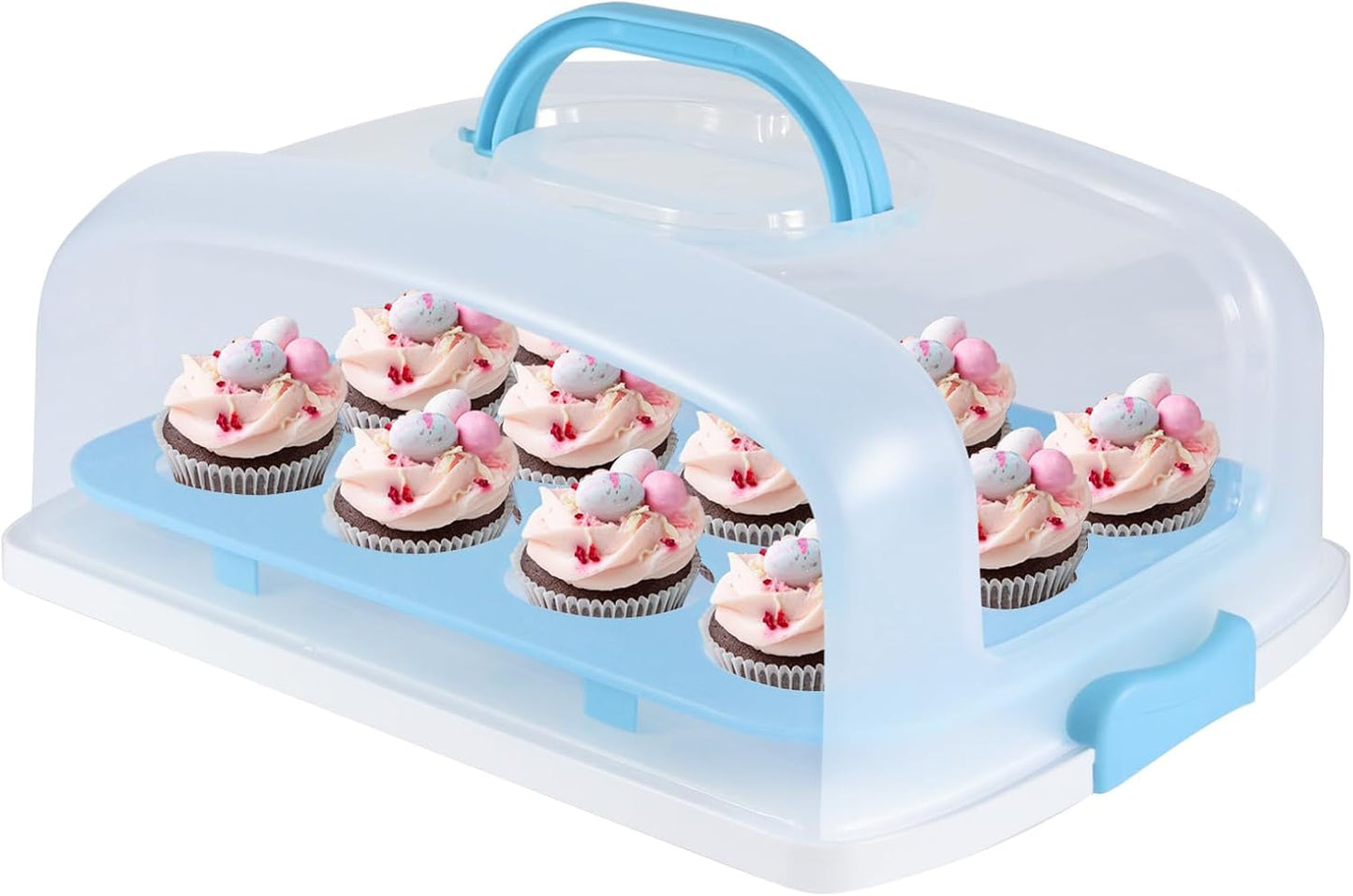 Cake Carrier with Lid, Purple Cake Holder Cupcake Container for 12 Cupcakes or 1 Large Cake Pie Pizza Tart 2 in 1 Portable Dessert Container for Cake Pie Muffin