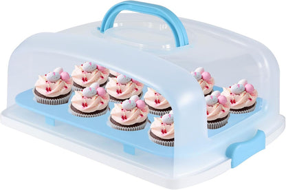 Cake Carrier with Lid, Purple Cake Holder Cupcake Container for 12 Cupcakes or 1 Large Cake Pie Pizza Tart 2 in 1 Portable Dessert Container for Cake Pie Muffin