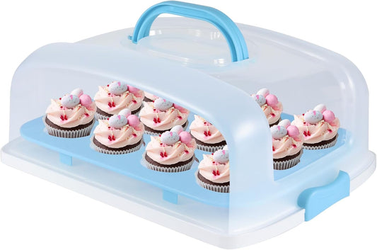 Cake Carrier with Lid, Purple Cake Holder Cupcake Container for 12 Cupcakes or 1 Large Cake Pie Pizza Tart 2 in 1 Portable Dessert Container for Cake Pie Muffin
