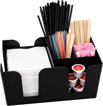 Commercial Cup and Lid Holder with Straw Organizer,Disposable Coffee Cup Condiment Dispenser for Countertop Org, Coffee Bar, Beverage Cup, Kitchen, Breakroom (11 Compartment Upright)