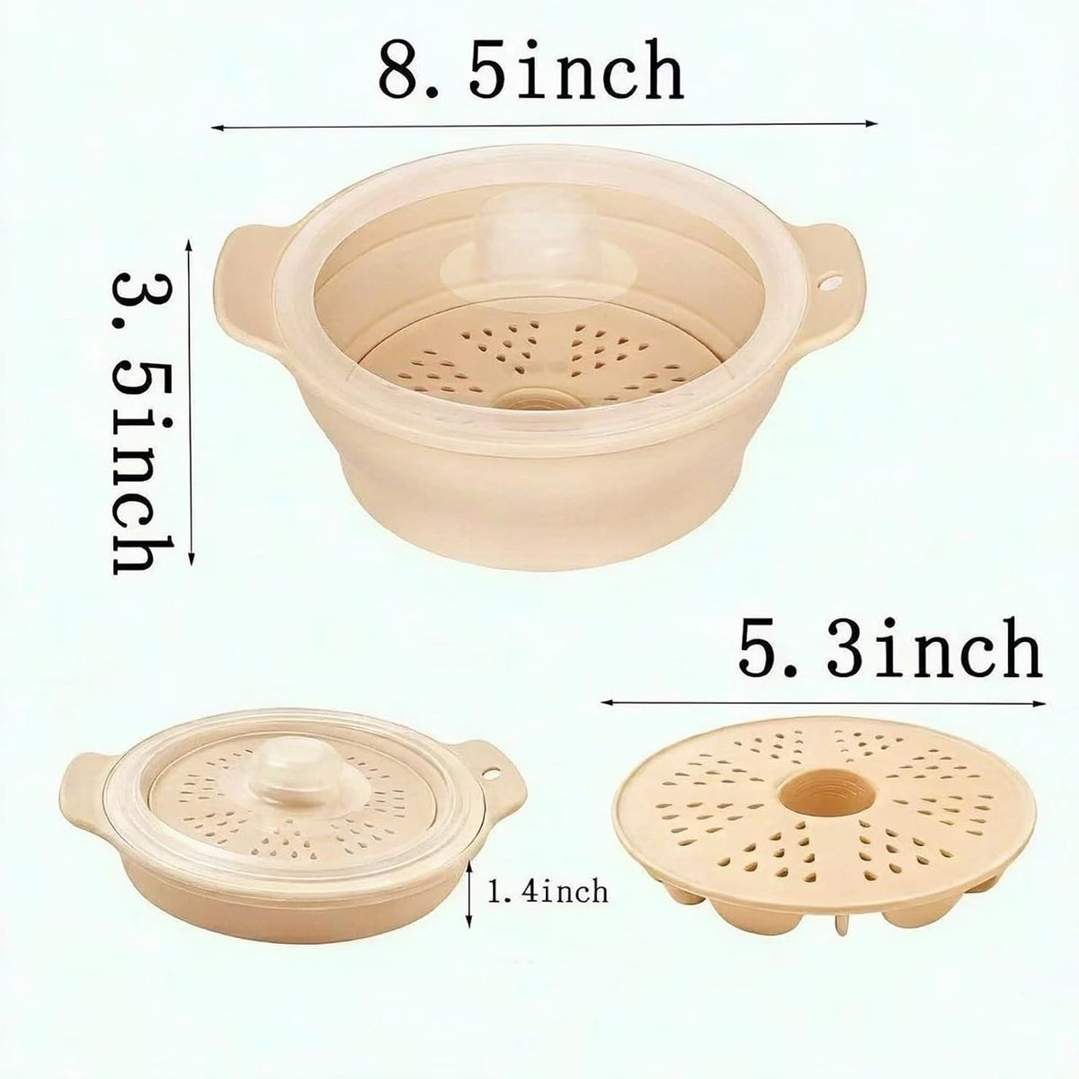 Collapsible Silicone Microwave Vegetable Steamer with Removable Steam Rack,42oz Heat-Resistant Cooker with Steam Holes,Easy to Store Freezer Dishwasher Safe,BPA Free (Grey)
