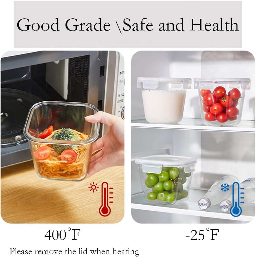 H.JSS WDJS 3Cup Round Glass Food Storage Containers with Airtight lids, 23oz Glass Meal Prep Containers, Heat-Resistant BPA-Free for Soup Leftover, Microwave, Dishwasher and Fridge Safe (white-4Pack)