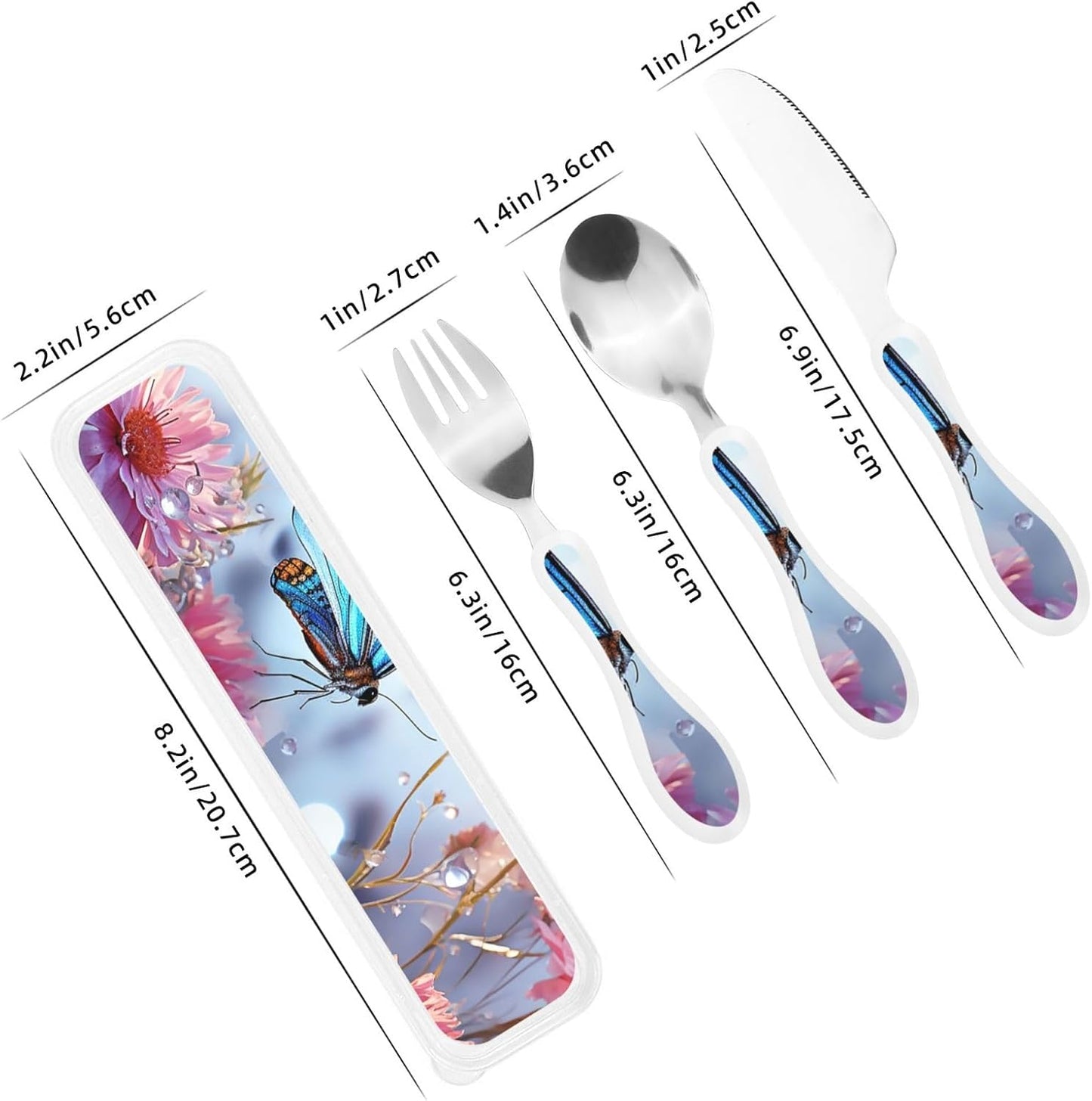 3-Piece Kids Silverware Set With Storage Case, Stainless Steel Reusable Children Safe Knife Spoon Fork Set Black And White Grid Children Flatware Set For Kids Lunch Box