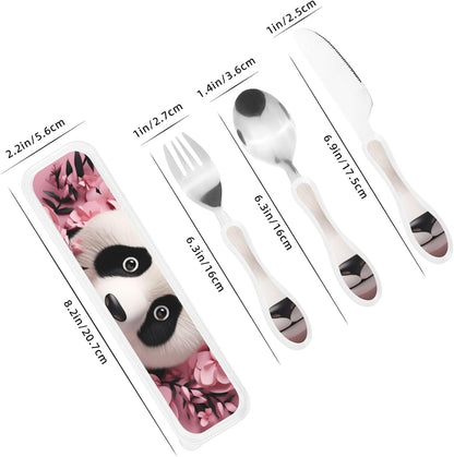 3-Piece Kids Silverware Set With Storage Case, Stainless Steel Reusable Children Safe Knife Spoon Fork Set Leaves Floral On Rustic Wood Children Flatware Set For Kids Lunch Box