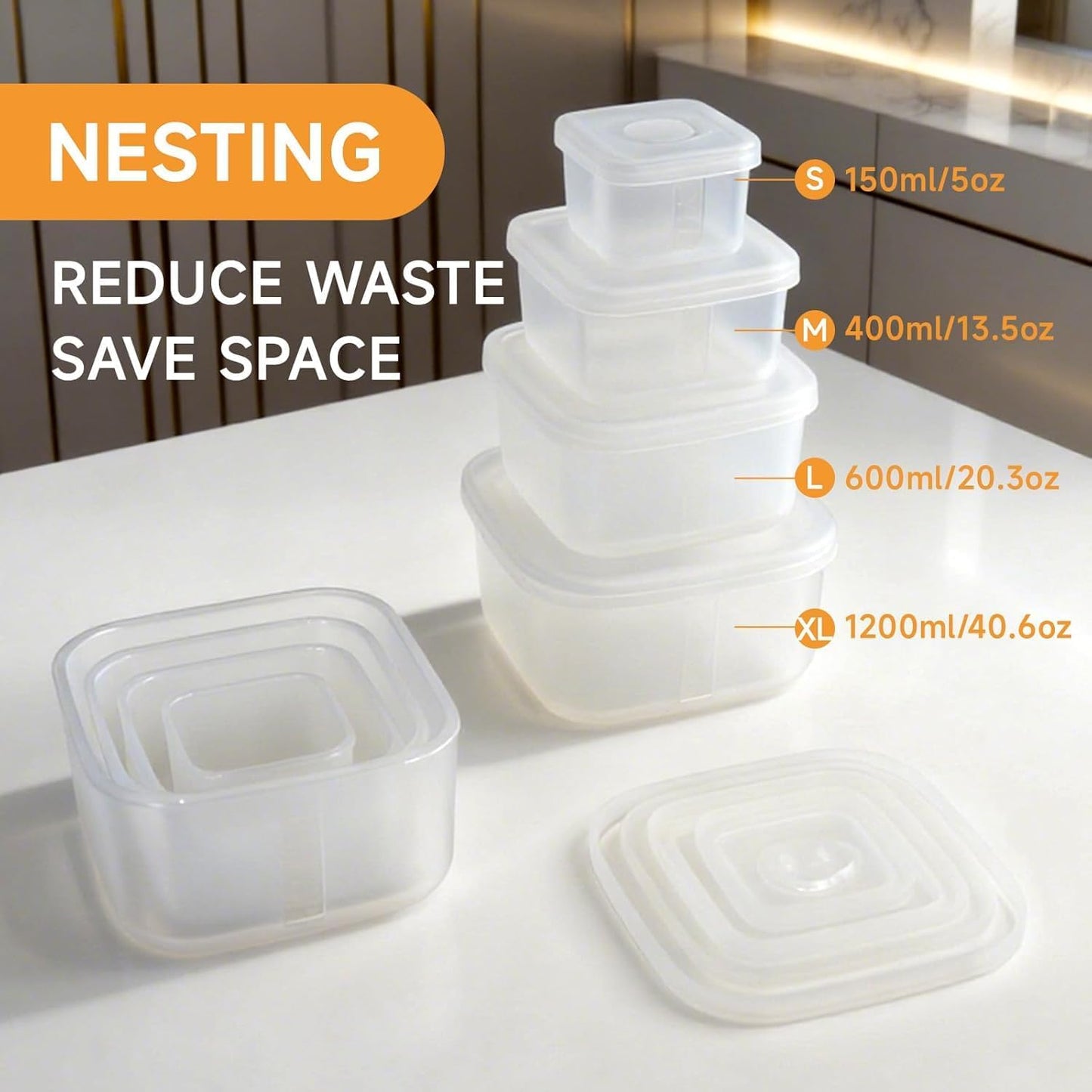 OTB Set of 2 Reusable Silicone Containers Clear, Nesting Leak-free Silicone Food Storage Boxes, BPA Free, Airtight, Dishwasher and Freezer Safe