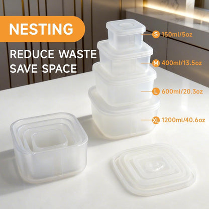 OTB Set of 2 Reusable Silicone Containers Clear, Nesting Leak-free Silicone Food Storage Boxes, BPA Free, Airtight, Dishwasher and Freezer Safe