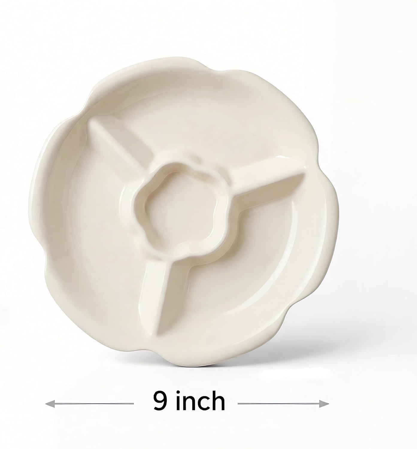 Ceramic Snack Platter Serving Tray,4 Sectional Porcelain Appetizer for Hosting & Party Entertaining,Flower Shape Serving Relish Dishes for Chip and Dip Veggies,Candy and Snack (Yellow)