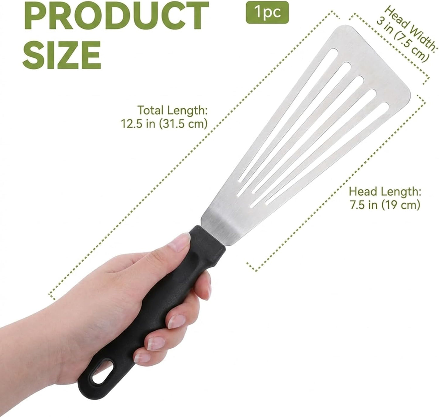 Fish Spatula Stainless Steel Thin Metal Turner Fish Spatula 12.4” Spatulas Flexible Non-Slip Ergonomic Handle Slotted Spatulas for Outdoor Grilling Daily Barbeque Black