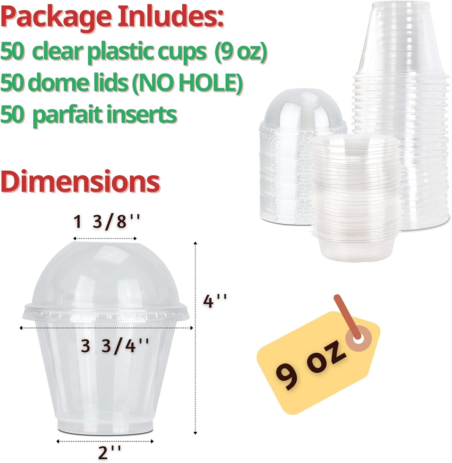 Aatriet 12 oz Clear Plastic Parfait Cups with Insert 3.25oz & Dome Lids No Hole - (20 Sets) Yogurt Fruit Parfait Cups, for Dips and Veggies, Take Away Breakfast and Snacks. No Leaking