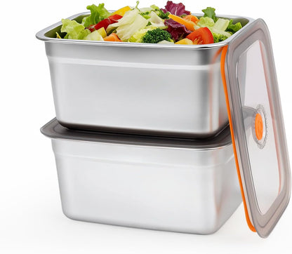 2 PCS Stainless Steel Food Storage Containers(67oz) with Lids Leak Proof & Airtight | Stainless steel freezer Containers,Airtight Bento Lunch Box,For Meal Prep,Fruit,Freezer