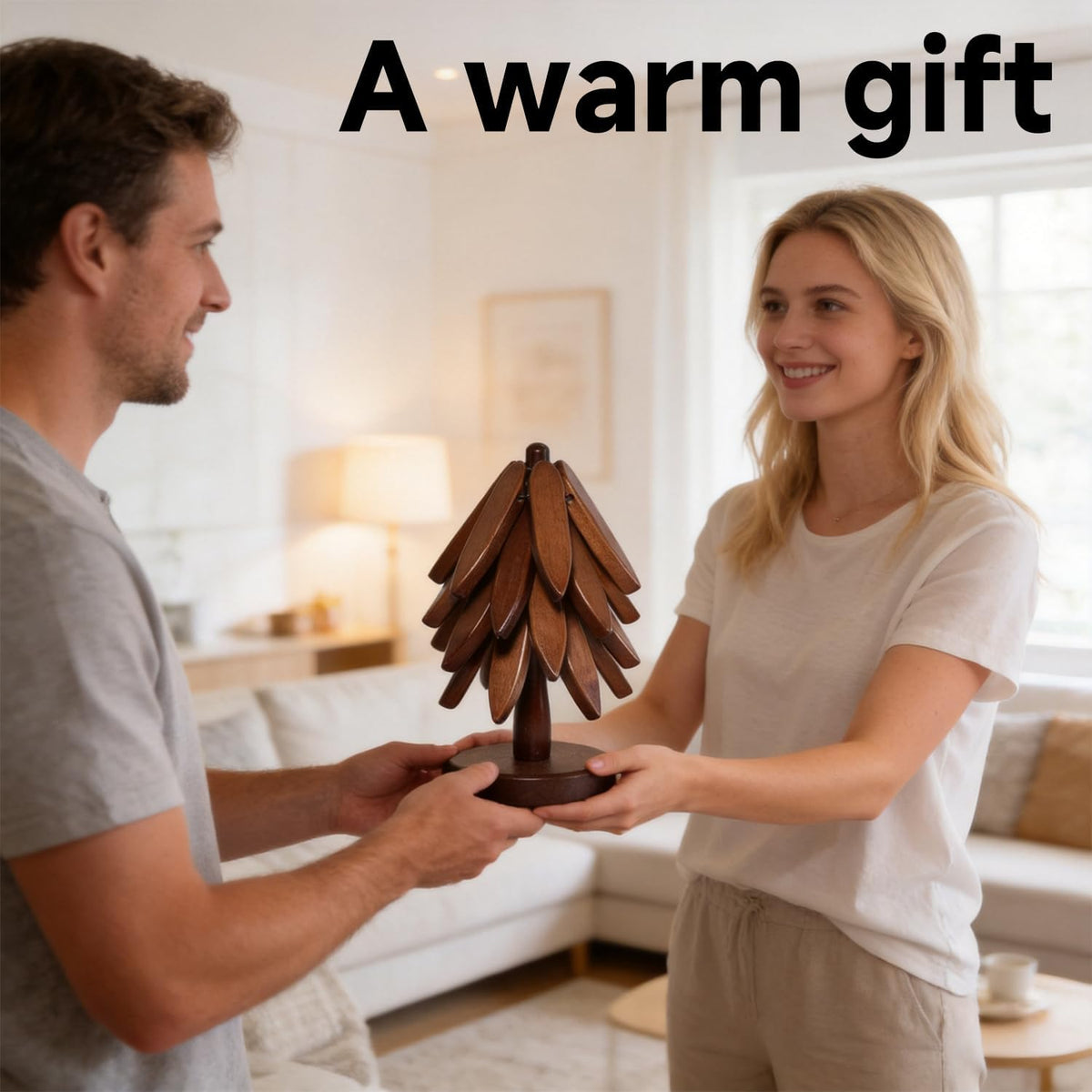 Wooden Tree Coasters Set, Black Walnut Tree Trivet for Hot Dishes, Foldable Stackable Trivets with Stand, Heat Resistant Decorative Coasters for Coffee Table, Kitchen, (Walnut)
