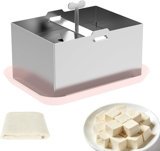 Tofu Press, SUS304 Paneer Maker with Presser Towel and Drip Tray, Fast Water Removal ，Stainless Steel Texture,Versatile for paneer and Chees e Press