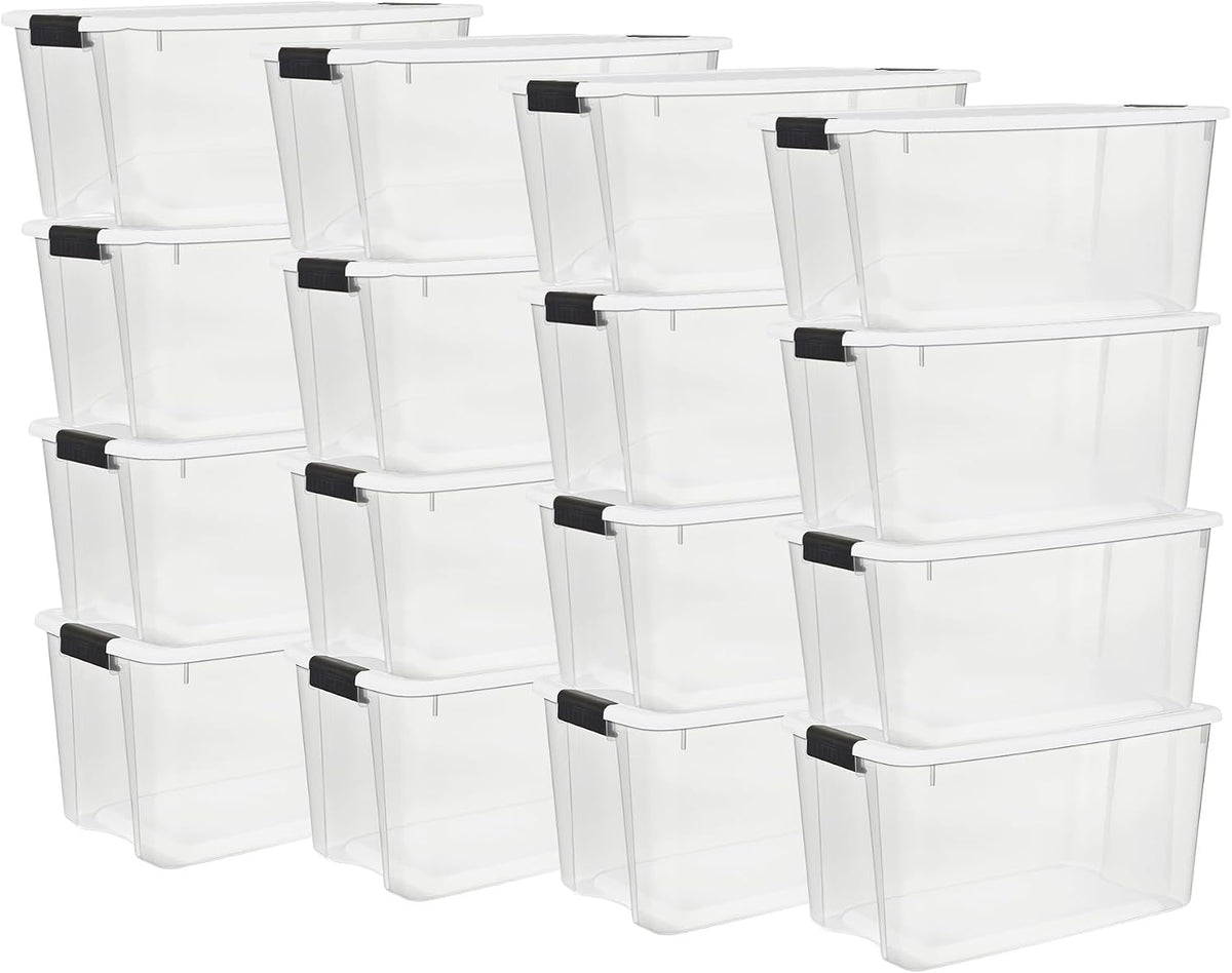 Sterilite 6-Pack Ultra Latching Box, Storage Bins with Lids, Clear Plastic, 18 Qt – Large Heavy-Duty Organizing Bin Containers for Home, Closet, Kitchen, Pantry, Bathroom, and Office