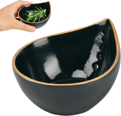 Herb Stripper Bowl, Resin Kitchen Herb Leaf Stripping Tool, 5‑Hole Speckled Bowl for Thyme, Basil, Rosemary, Parsley, Oregano, Cilantro, Kale, Collects Stripped Herb Leaves, Dishwasher Safe，White