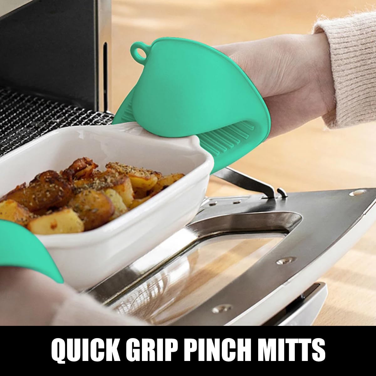 RORECAY Silicone Oven Mitts and Pot Holders Sets, Gloves for Kitchen, Beige
