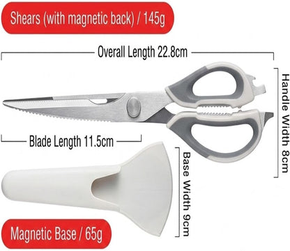 4-Pack Heavy Duty Kitchen Shears, Stainless Steel, Come-Apart Design for Easy Cleaning, Multi-Purpose Cooking Scissors with Magnetic Holder for Fridge Organization Kitchen Tools Set