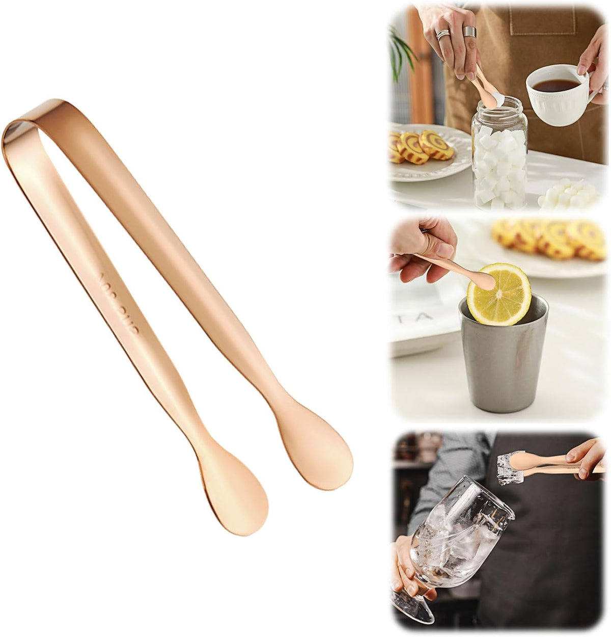 4.33 Inch Stainless Steel Ice Tongs for Ice Bucket，Metal Sugar Cube Mini Tongs，Set of 3 (Black-A)