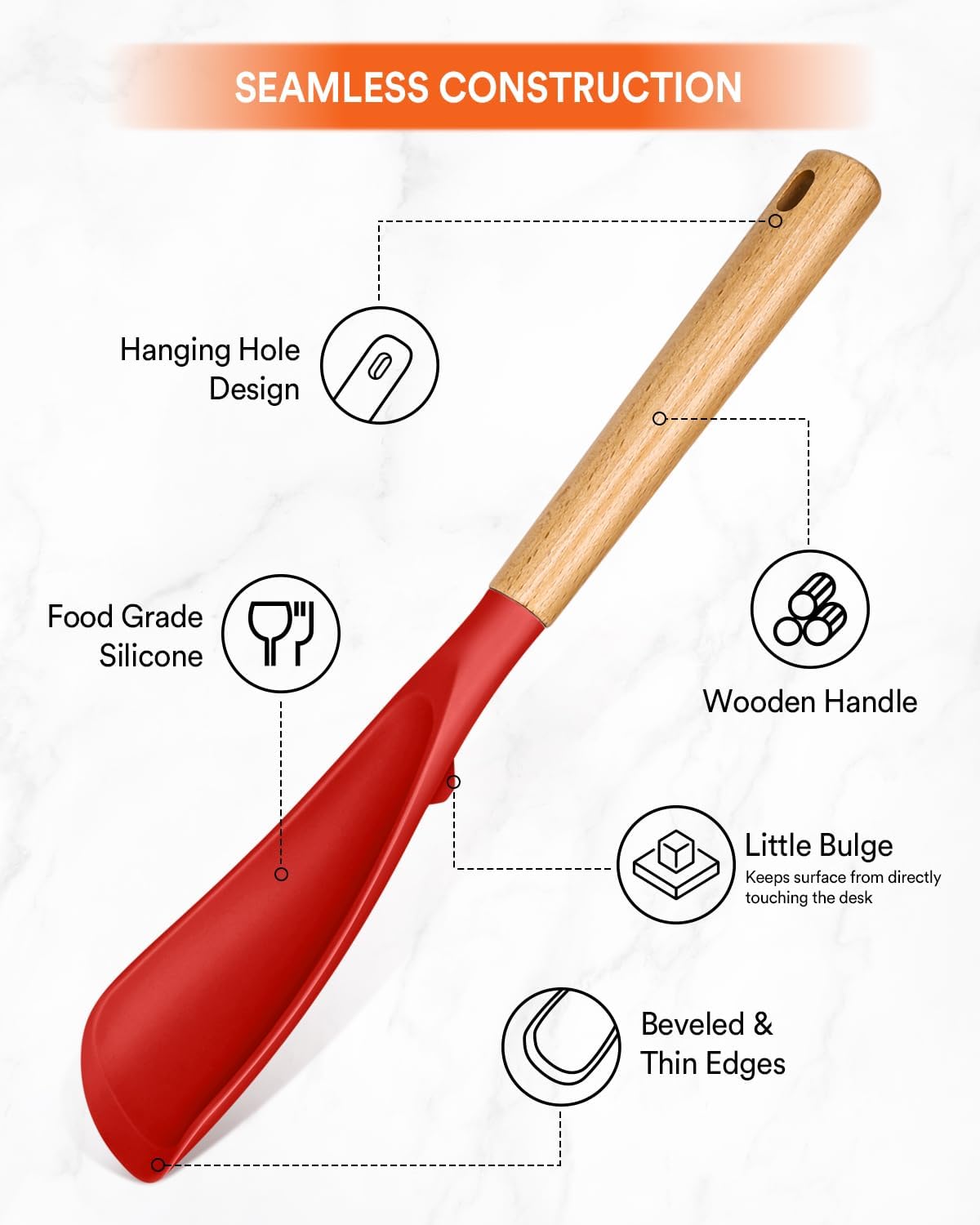 Cooking Spoon for Nonstick Cookwares, Great for Cooking and Serving Sturdy BPA-Free Matte Silicone, Wood Handle Spoon for Mixing, Scoop, and Scrape (Black & Grey, 11.4 inch)