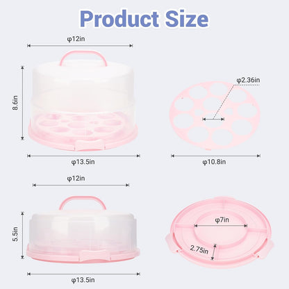 12 Inch Cake Carrier with Lid and Handle – Heavy-Duty Cake Container for Baking Events & Outdoor Trips | Adjustable Height,Portable Food Cake Carrier Storage Solution for Picnics & Camping