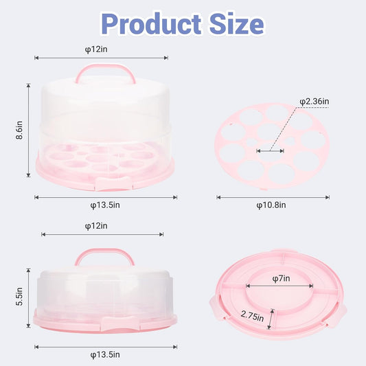 12 Inch Cake Carrier with Lid and Handle – Heavy-Duty Cake Container for Baking Events & Outdoor Trips | Adjustable Height,Portable Food Cake Carrier Storage Solution for Picnics & Camping