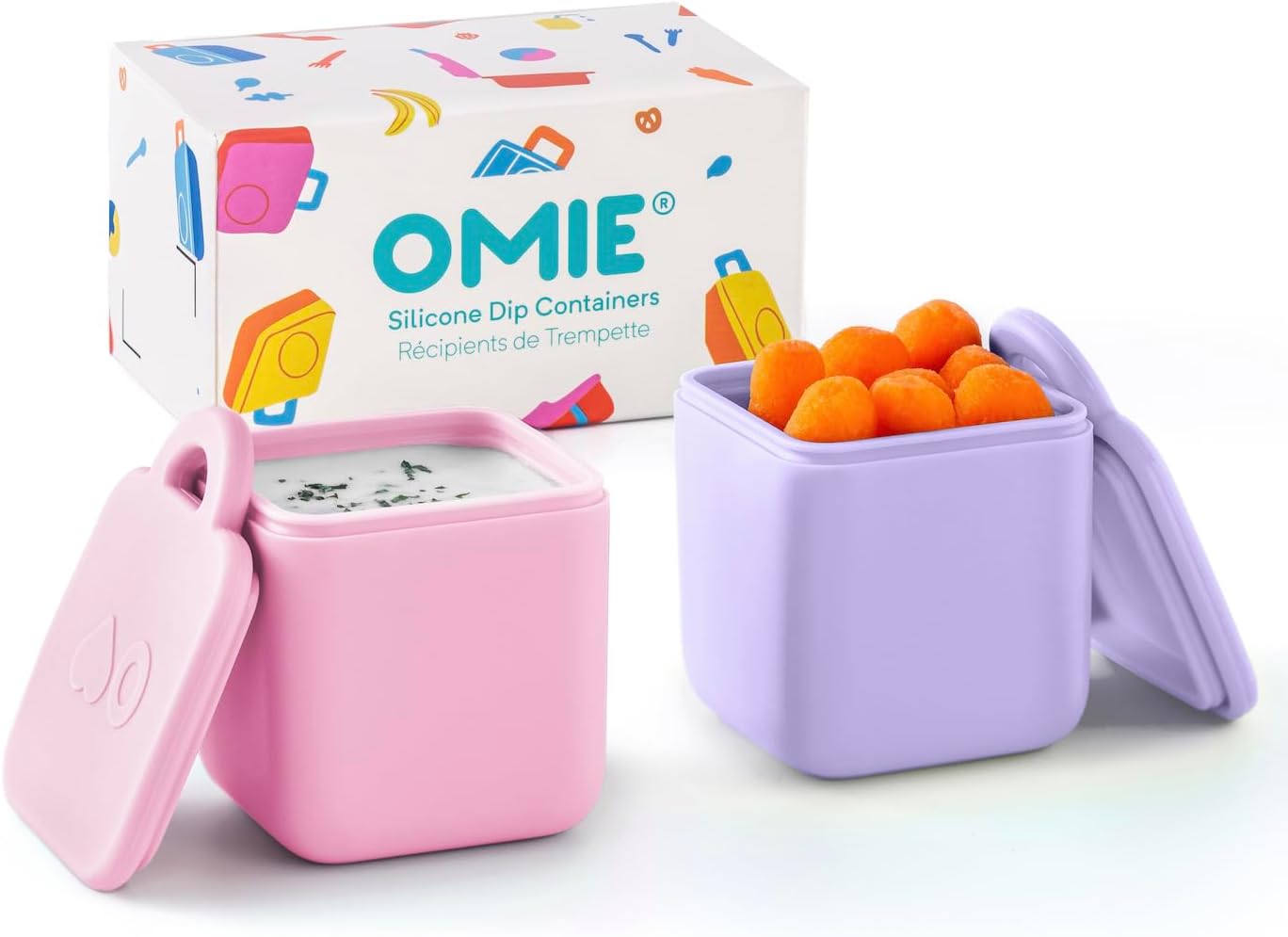 OmieBox (2 pack) Leakproof Dips Containers To Go, Salad Dressing Container, Condiment Container with Lids - Food Safe Silicone - 4 ounces (Blue/Lime)