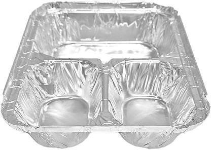 PACTOGO Aluminum Foil 3-Compartment TV Dinner Trays with Board Lid - 8x6 Disposable Tin Foil Pans for Baking, Meal Prep and Freezer, Takeout, Leftovers (Pack of 10 Sets)