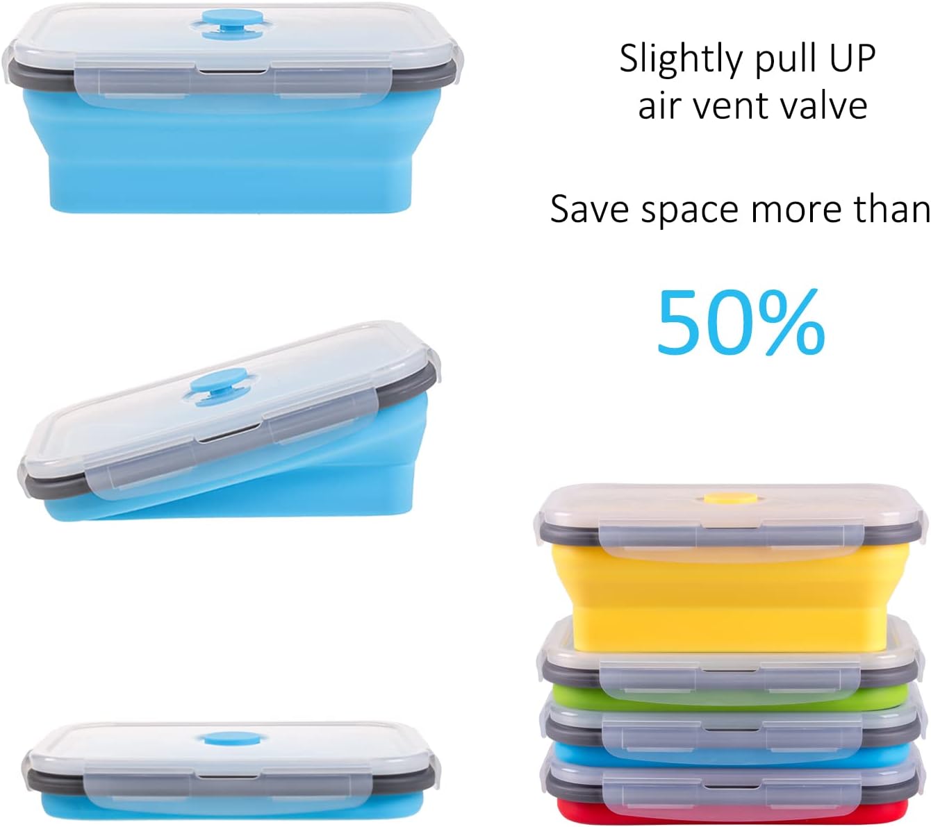 Collapsible Food Storage Containers with Lids, 4 Pack, 40 oz Silicone 1-Compartment Meal Prep Containers Reusable, Lunch Bento Boxes for Adults, Microwave Freezer Dishwasher Safe, BPA-Free, Black