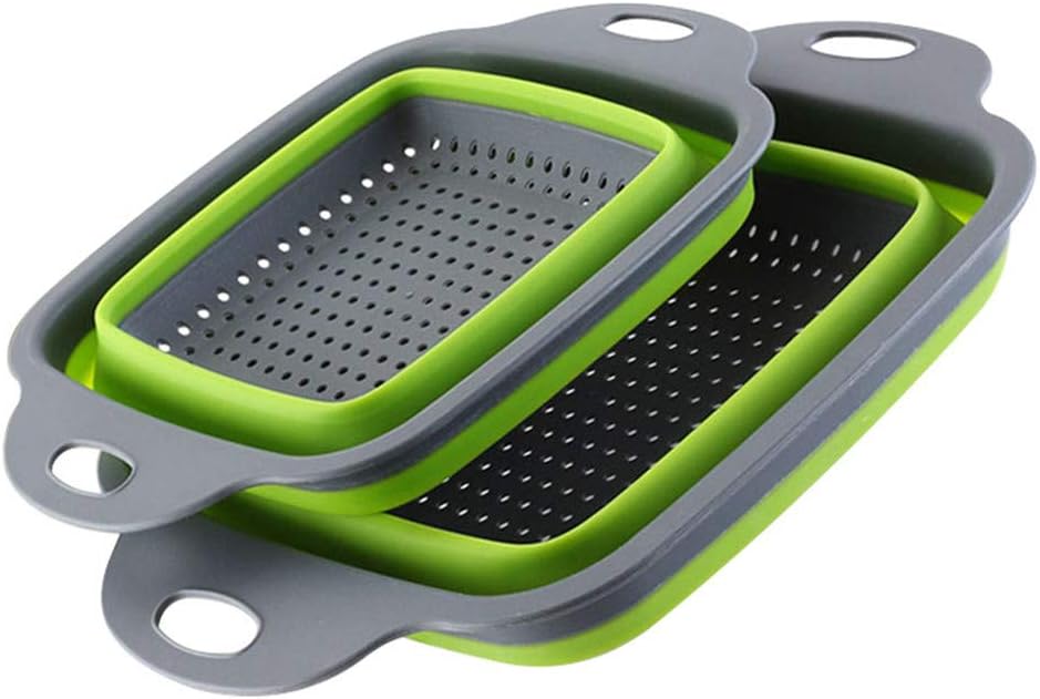 2-Pack Collapsible Colanders with Handles with Extendable 9-1/2 Inch &11-1/2 Inch Folding Kitchen Vegetable Basket Handles Perfect for Draining Pasta Vegetable fruit