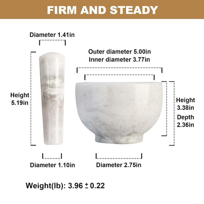 Koville Luxury Marble Mortar and Pestle Set, 7"-4cups Grinder Bowl for Guacamole, Salsa, Pill Crusher, Spice, Herb, Garlic, Nut, Heavy Duty Grinder for Kitchen