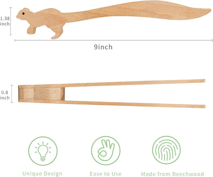 Toast Tongs Wooden, Mini Wooden Food Tongs with Ergonomic Curved Handle, Heat-Resistant Serving Tongs for Bread, Fruit, Cheese and Appetizers
