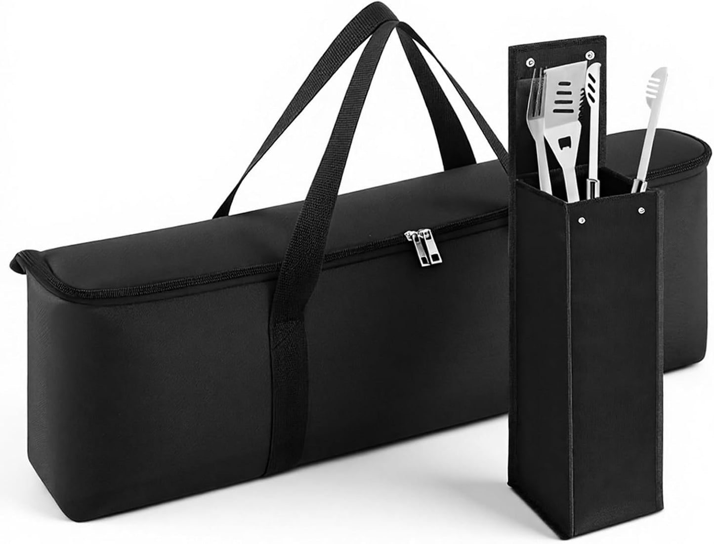 Amylove 2 Pcs Grill Utensil Tool Storage Bag Holder, 25×8.7×5 in Grill Accessory BBQ Carry Bag with Handle, 20x6x6 in Utensil Holder Pouch Oxford for Camping Hiking Picnic Travel, Extra Large Capacity