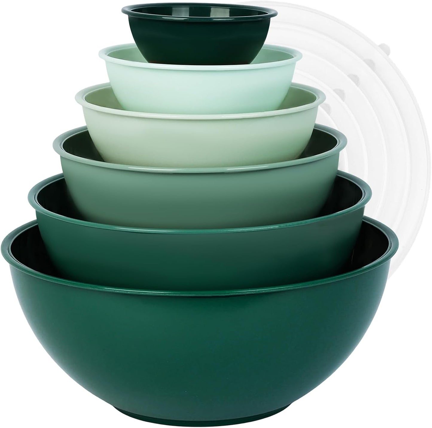 BoxedHome BPA Free Plastic Round Mixing Bowl with Lids, 12 Pack Nesting Bowls with Lids Set, Microwave and Dishwasher Safe Prep & Serving Bowls Great for Mixing, Baking, Serving (pinkish green, 12pcs)