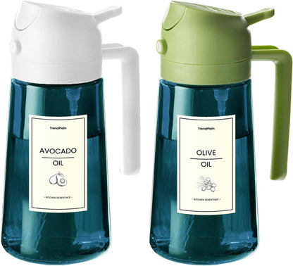 TrendPlain 16oz/470ml Blue Glass Olive Oil Sprayer for Cooking - 2 in 1 Olive Oil Dispenser for Kitchen Gadgets, Air Fryer, Salad, and BBQ - Black