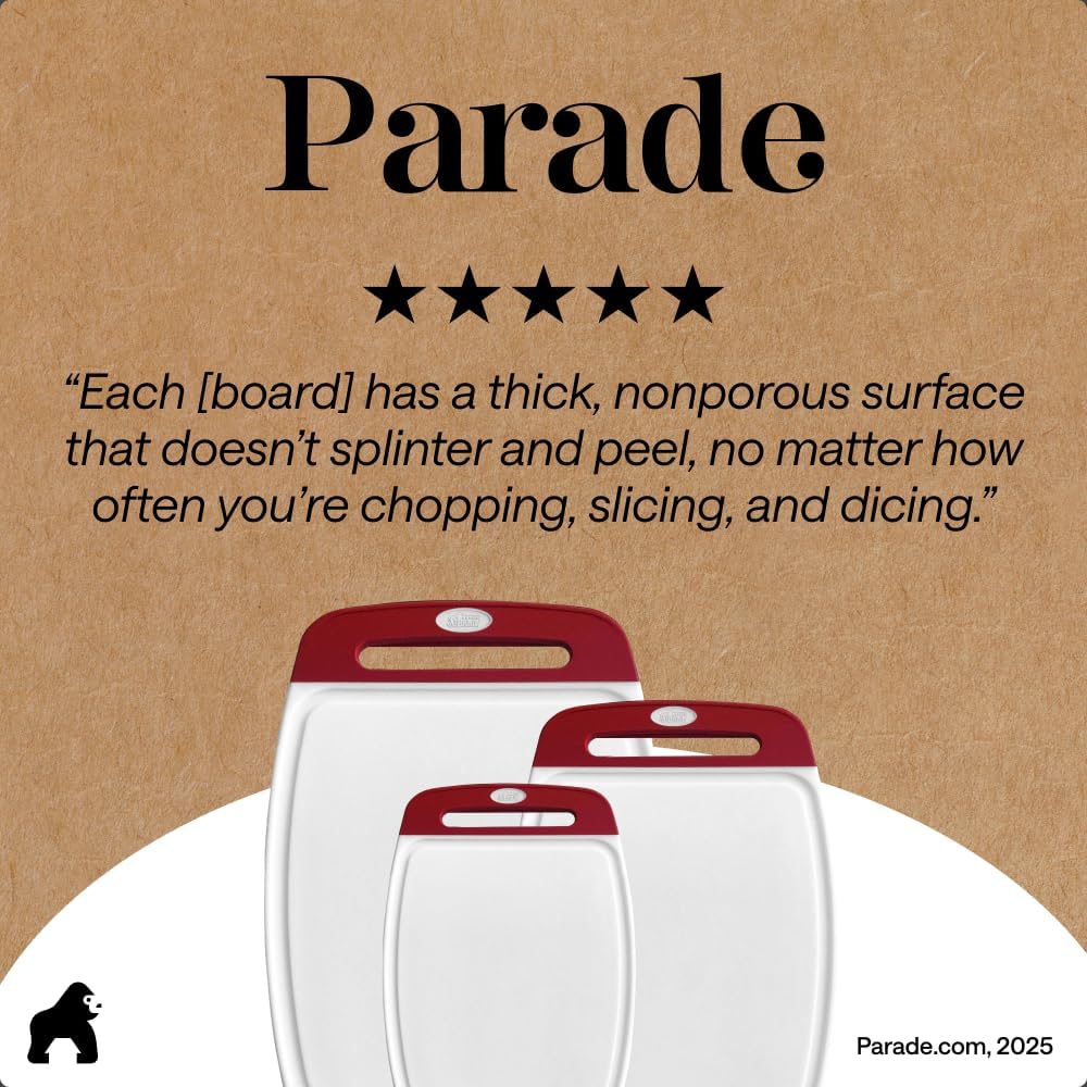 GORILLA GRIP BPA-Free Reversible Kitchen Cutting Board Set of 3, US Designed, Nonporous, Juice Grooves Catch Liquid, Slip Resistant Border, Dishwasher Safe, Durable Large Food Chopping Boards, Black