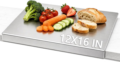 Kant Stainless Steel Cutting Board with Lip, Steel Cutting Boards for Kitchen Non-Toxic Dishwasher Safe Chopping & Kneading Board for Dough Meat/Vegetable/Fruit/Bread/Baking Gift-Ready(S+L)