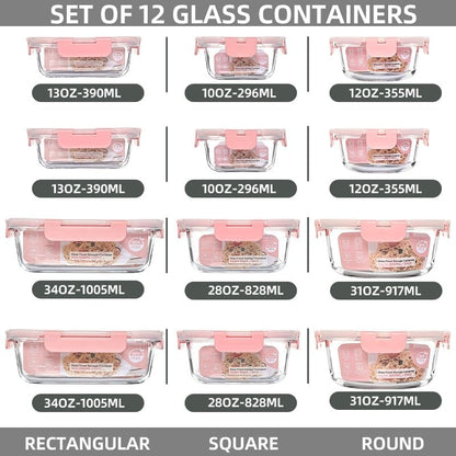 12 Pack Glass Storage Containers Transparent, Stackable Design Meal Prep Containers for Food Storage, Home, Kitchen & Pantry Organization, Microwave/Freezer/Dishwasher Safe