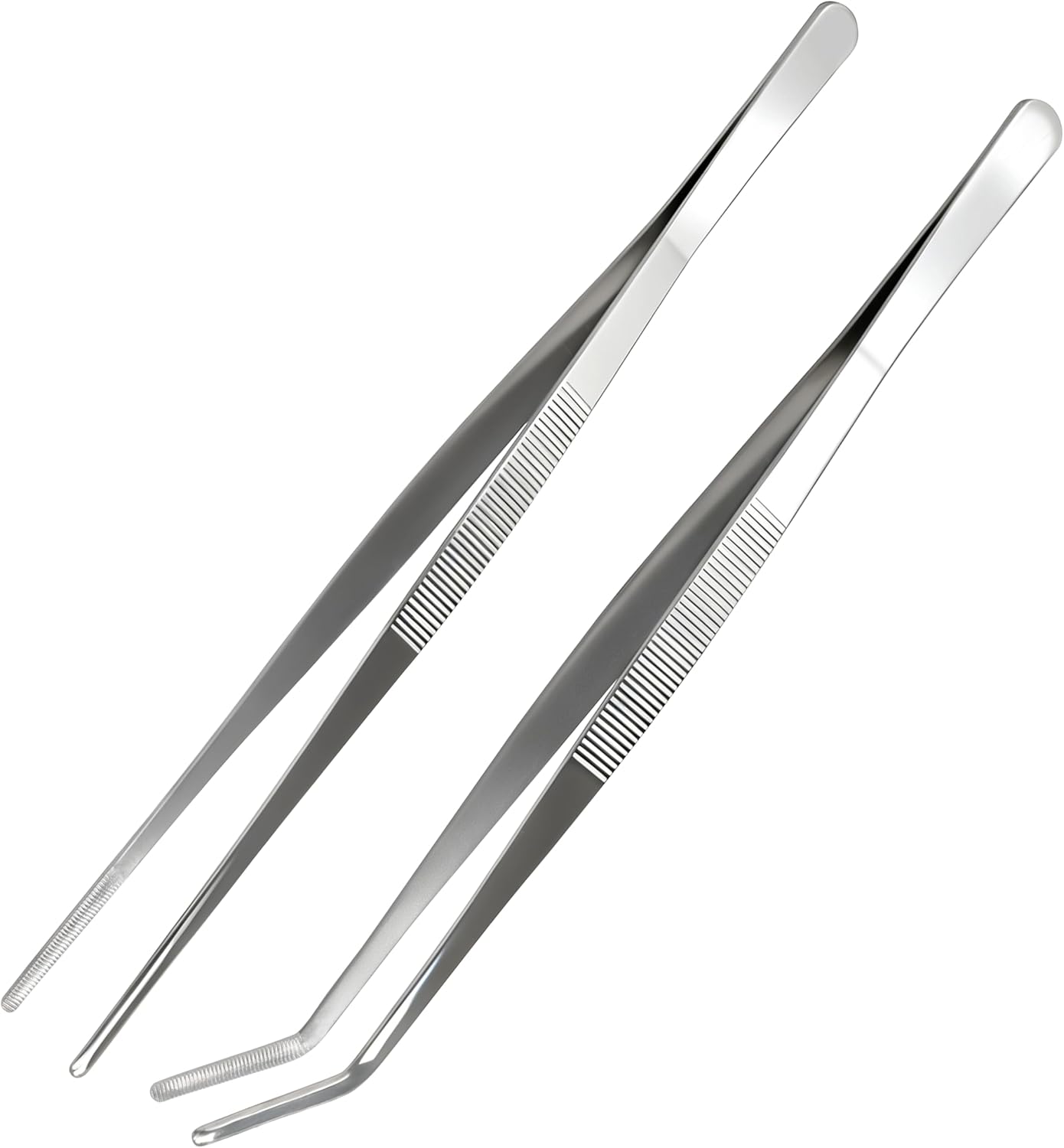 Stainless Steel Tweezers Tongs Set of 2, Kitchen Cooking Utensils, Straight and Bent Tip 11.8″ for Serving, Chef Tools