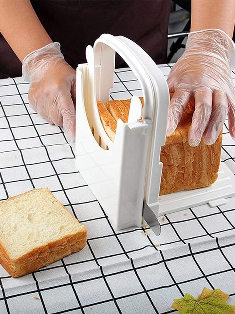 US Bread Slicer Foldable Toast Slicer Tool Adjustable Toast Loaf Slicing Machine Plastic Bread Cutting Guide Tools for Homemade Bread Kitchen Baking Tool(Graphic payment)
