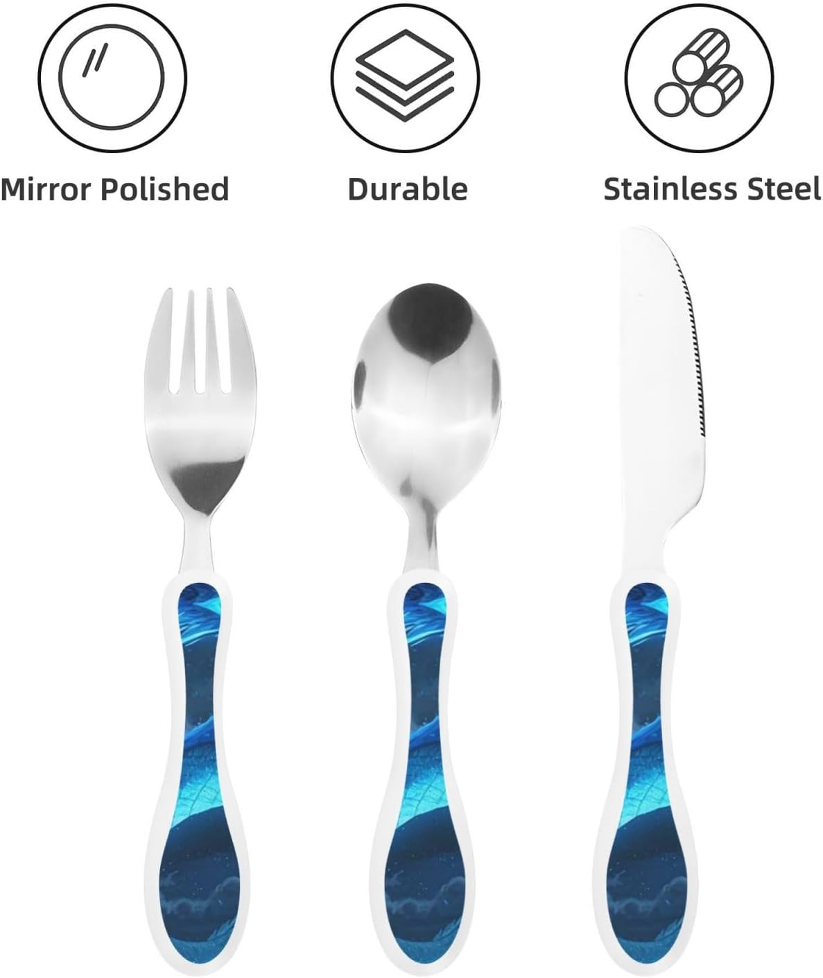 3-Piece Kids Silverware Set With Storage Case, Stainless Steel Reusable Children Safe Knife Spoon Fork Set Chinese Celadon Peacock Children Flatware Set For Kids Lunch Box