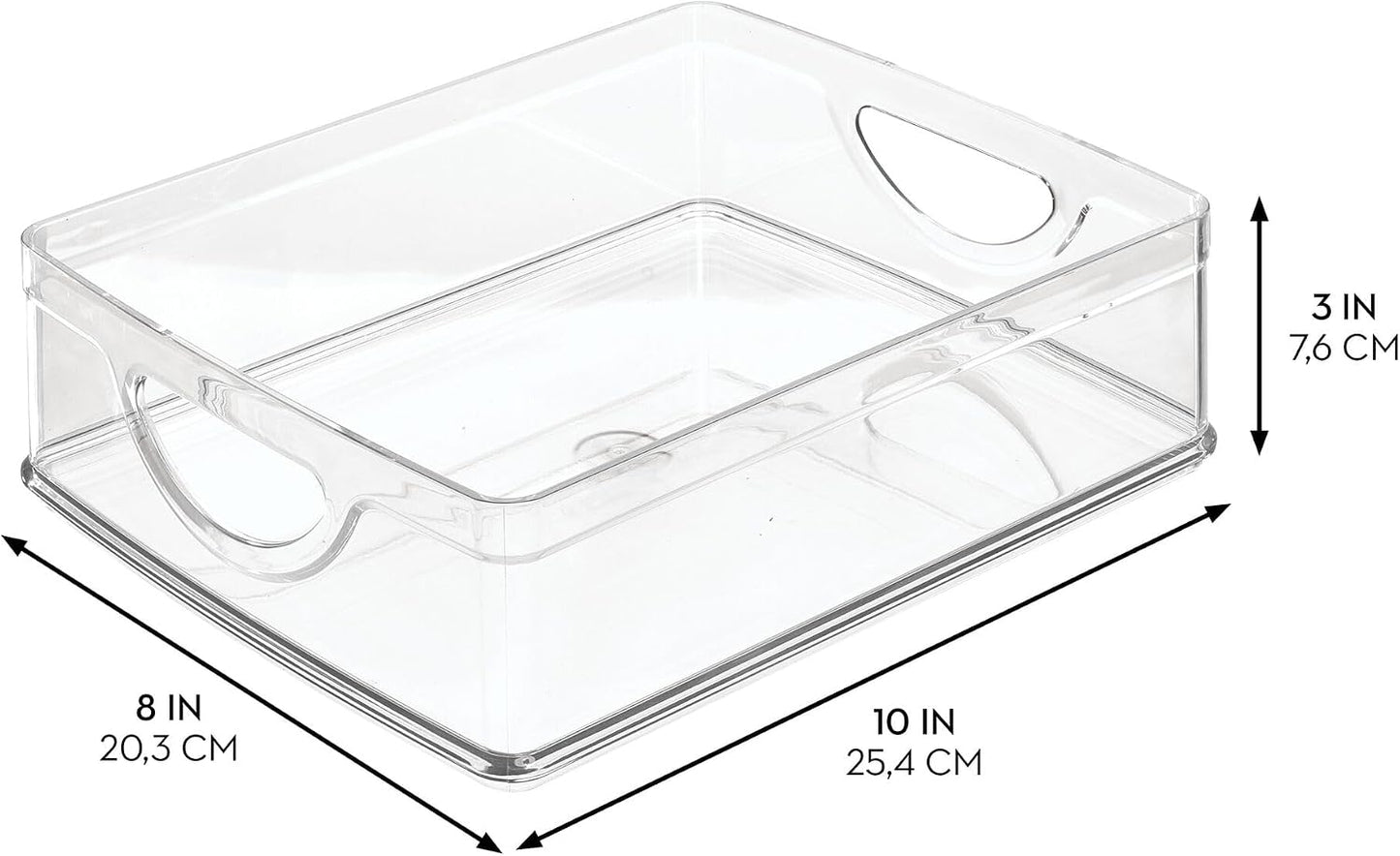 iDesign Plastic Stackable Pantry Bin - Storage Bin with Handles for Cabinets or Fridge - Set of 2 - Clear