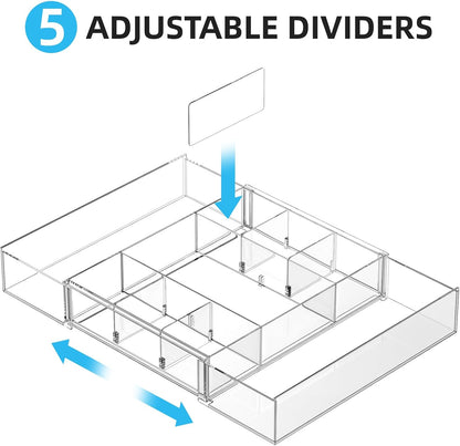 Marbrasse Expandable Desk Drawer Organizer, Clear Plastic Drawer Organizer Tray with 10 Adjustable Compartments, Desk Organizers and Accessories, 5 Drawer Dividers for Office Supplies, Makeup(Clear)