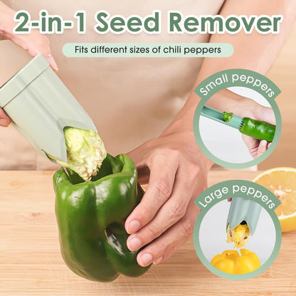 Pepper Seed Corer Remover,2025 Upgraded 2-In-1 Bell Pepper Cutter & Deseeder for Effortless,Fruit Pepper Corer, Kitchen Gadgets for Bell Pepper Jalapeno Bitter Melon Corers (White)