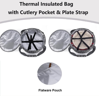 Round Insulated Pie Carrier – Thermal Portable Lunch Transport Cheesecake Cake Dish Container Bag Keep Food Hot/Cold/Fresh for Potlucks Parties Gathering/Cookouts/Church Dinner/Outdoor Events-Red