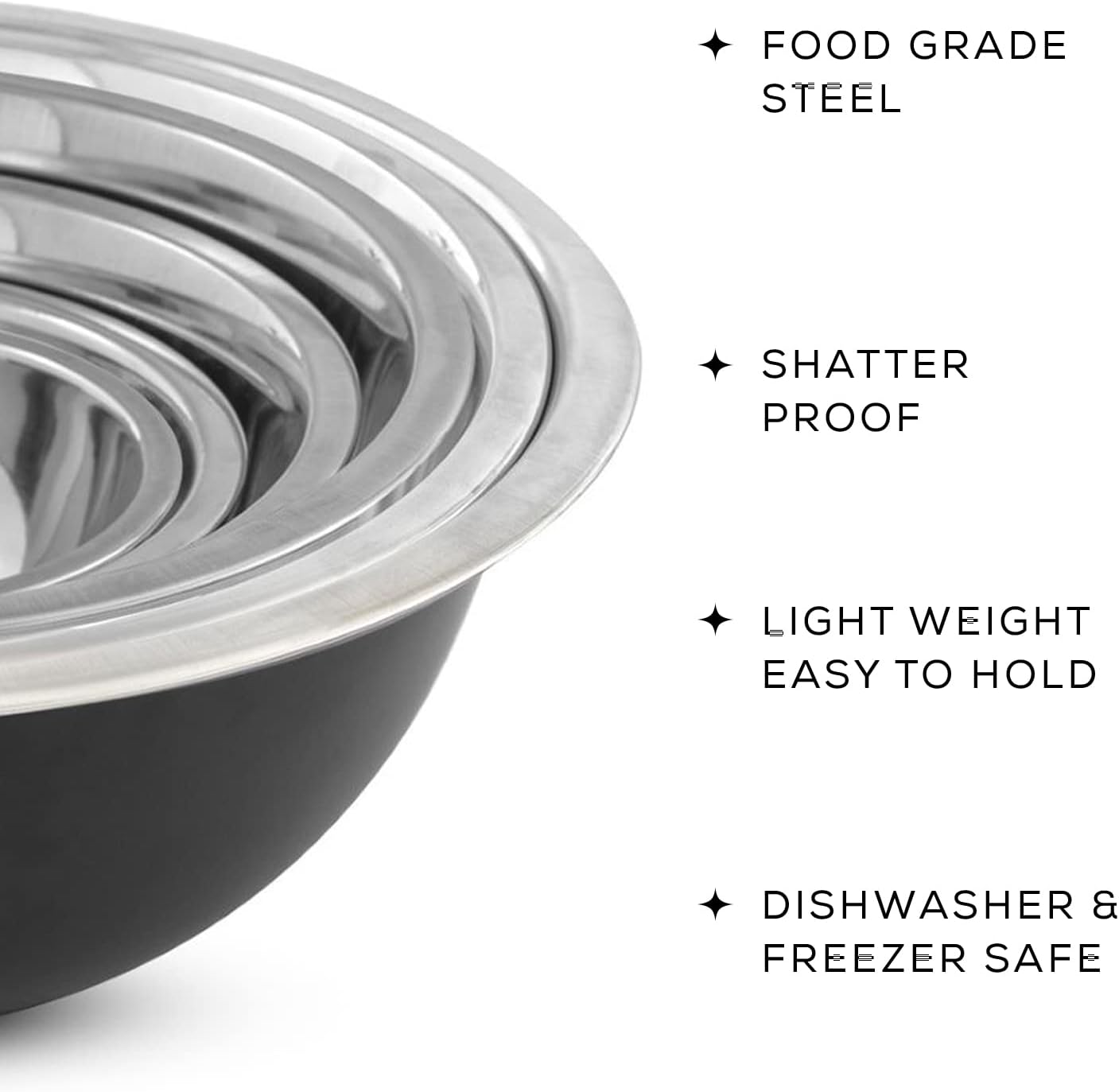 JoyJolt Stainless Steel Mixing Bowl Set - 6 Piece Nesting Bowls, 5qt to 0.5qt, Ideal for Kitchen, Cooking, Baking and Storage