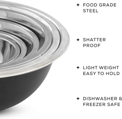 JoyJolt Stainless Steel Mixing Bowl Set - 6 Piece Nesting Bowls, 5qt to 0.5qt, Ideal for Kitchen, Cooking, Baking and Storage