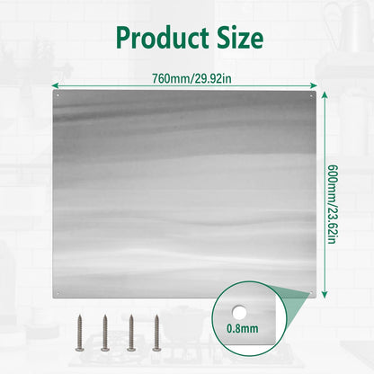 30" x 24" Stainless Steel Stove Backsplash Panel Ultra-Thin Flush Mount Splash Guard for Kitchen Wall, Heat & Stain Resistant, Easy Installation with Pre-Drilled Holes